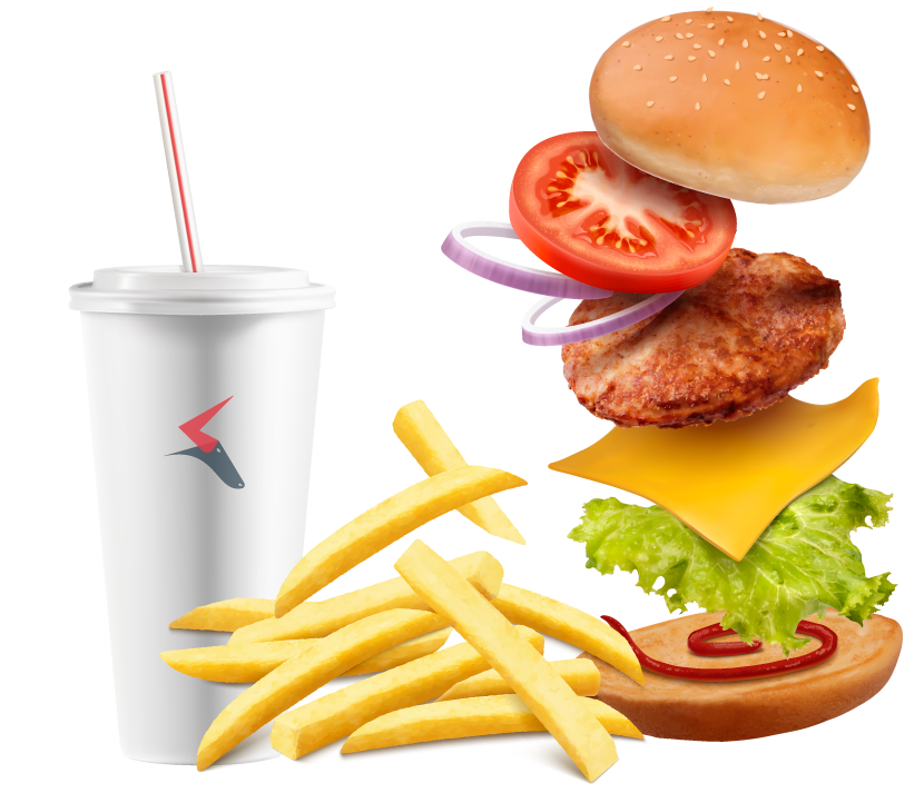 Cheeseburger, fries and milkshake