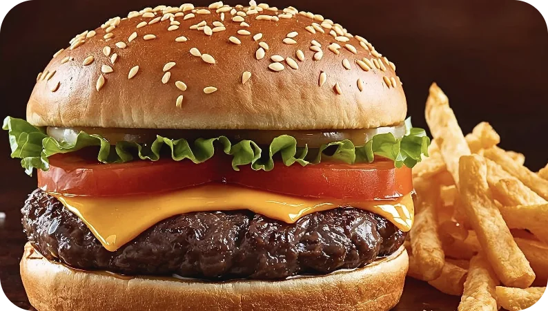 Cheeseburger and fries used in the DCA Cheeseburger Menu Index
